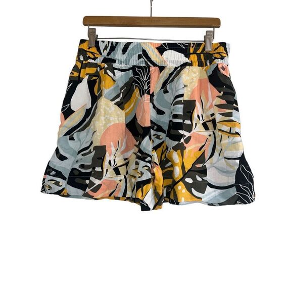 ✨Calia Multicolored Palm High Rise Inverted Pleat Pull On Linen Sz M Shorts✨ - Picture 4 of 7